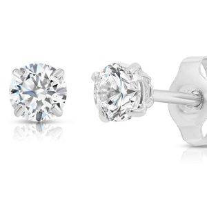 14K White Gold Solitaire Earrings 2.5mm